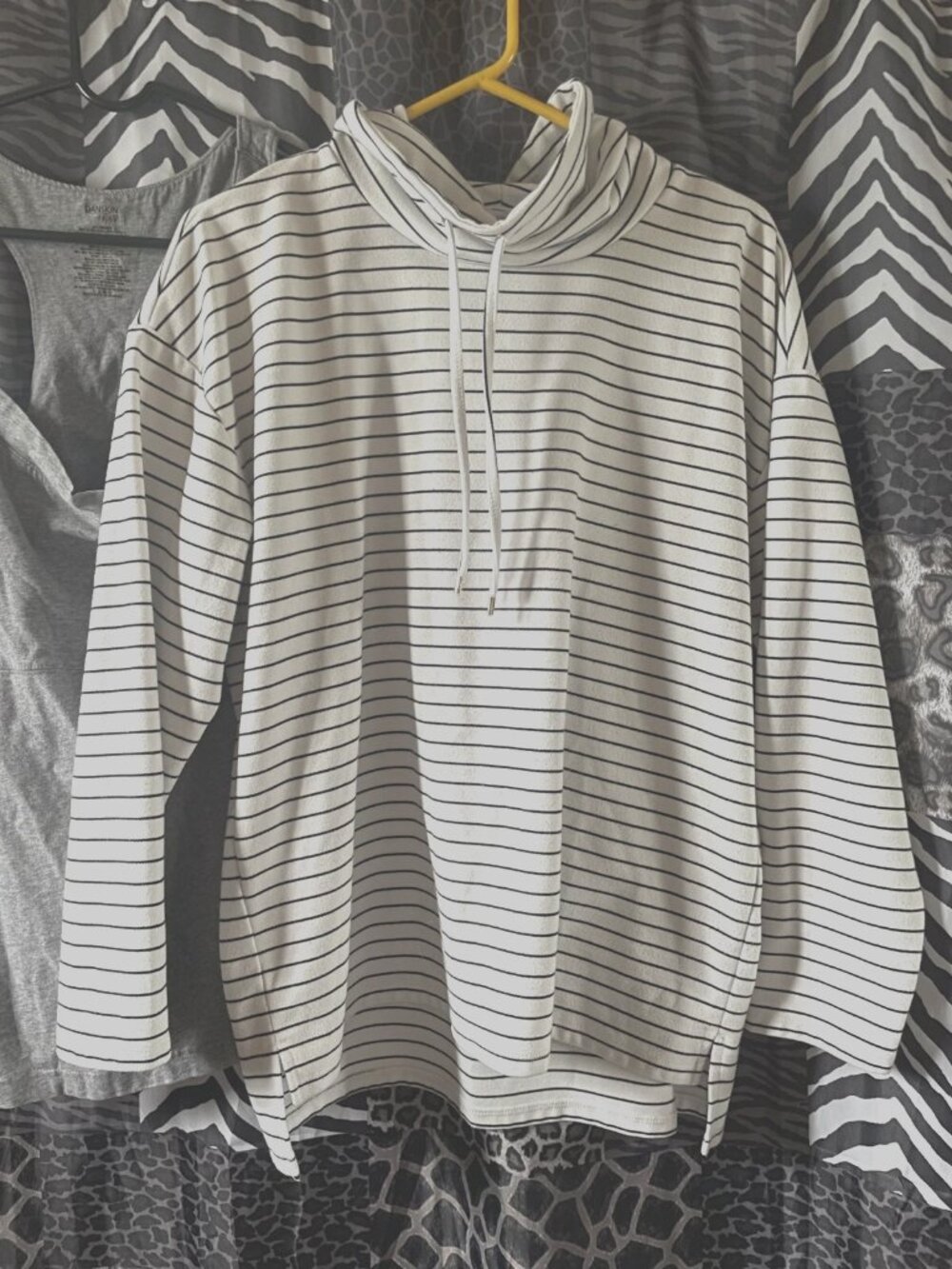 Jones New York Striped Cowl Hood Long Sleeve Cover Up Beachwear Women Size L